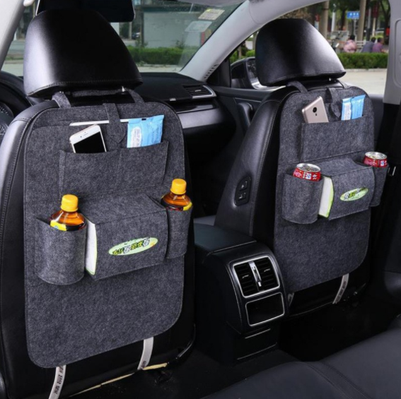 Textile organizer for the back of the seat