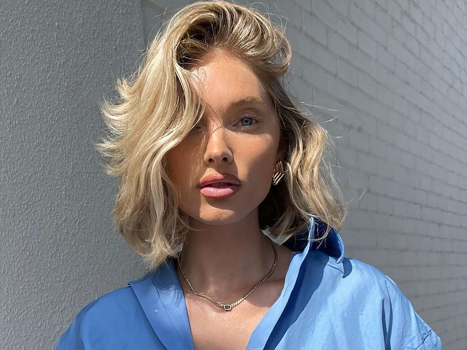 Model Elsa Hosk with a fluffy blonde bob